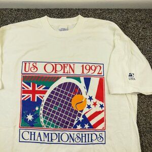 Vintage 1992 Official US Open Tennis T-Shirt Mens Large White New York Ferons